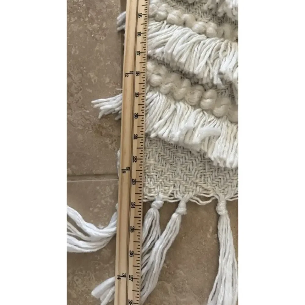 Rachel Zoe Home Throw Blanket Cream Beige Woven Fringe Tassel Boho Textured